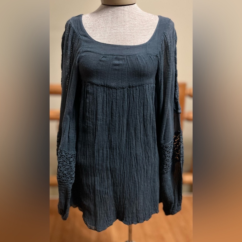 🌙 Jen’s Pirate Booty Babydoll Gauze Dress with Crochet Bishop Sleeves